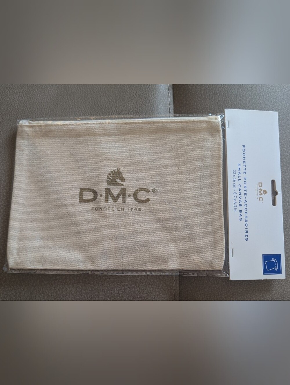 DMC Natural Beige Canvas Zipper Pouch NWT